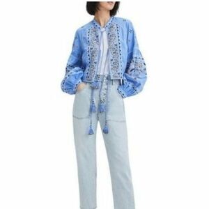 VERONICA BEARD Rivoli Embroidered Tassel-Tie Cropped Jacket Blue Linen